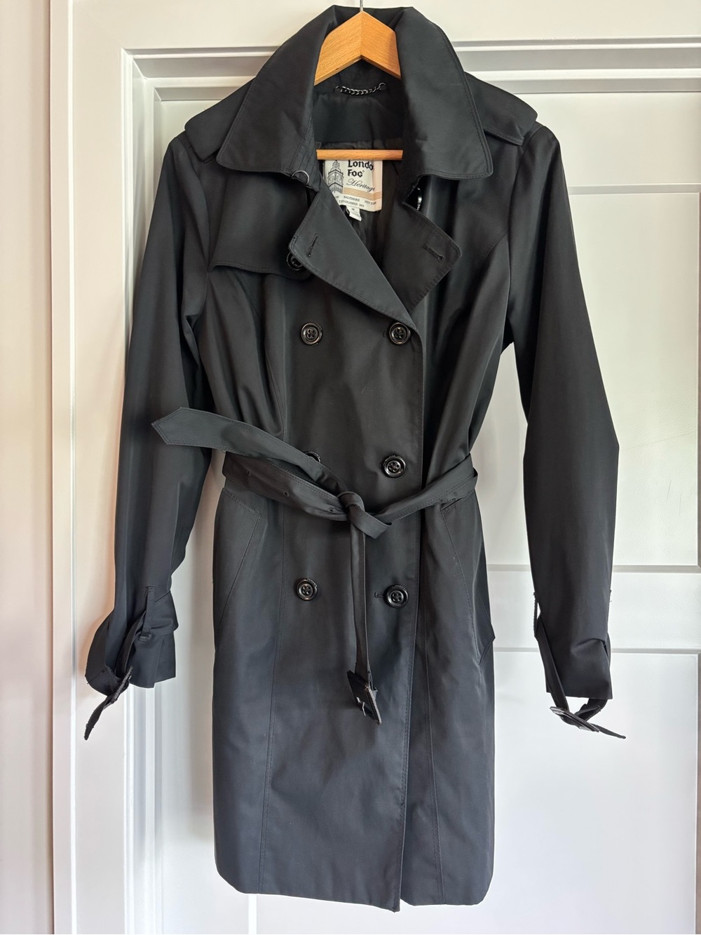 London Fog Women's Black Double-Breasted Belted Trench